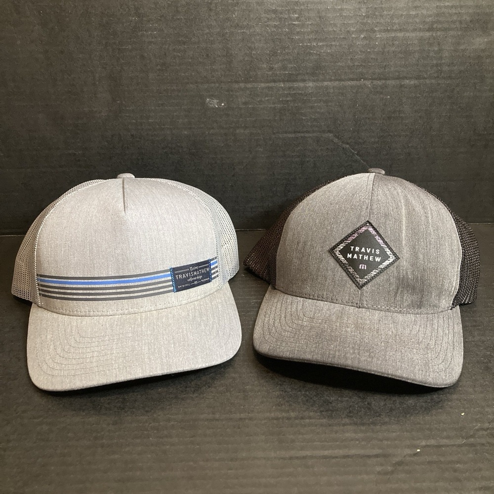 Travis Mathew Snapback Mesh Back Trucker Hats, Lot of 2, Gray Striped,Flexfit110